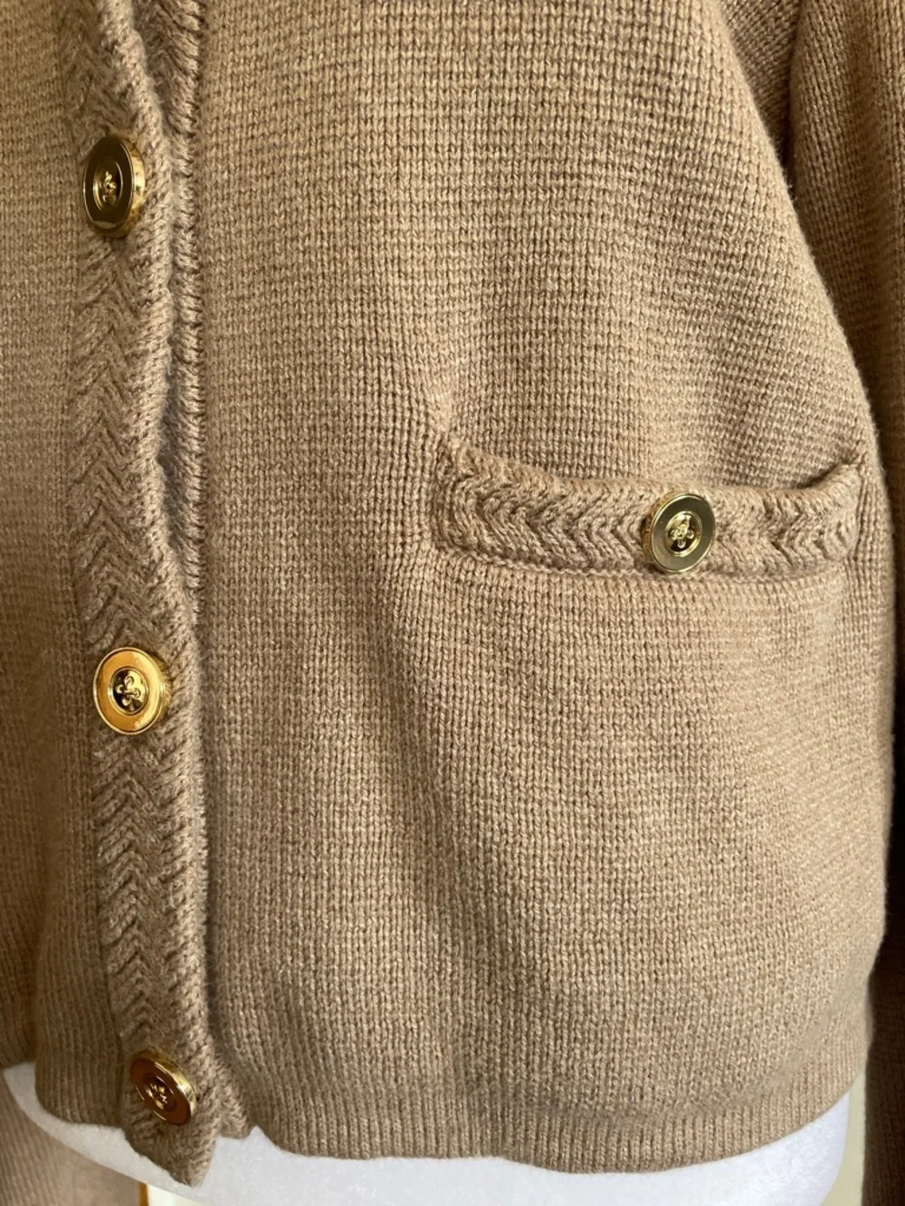 J. CREW Taupe Cotton Knit Button Braided Neck & Front Placket Cardigan M